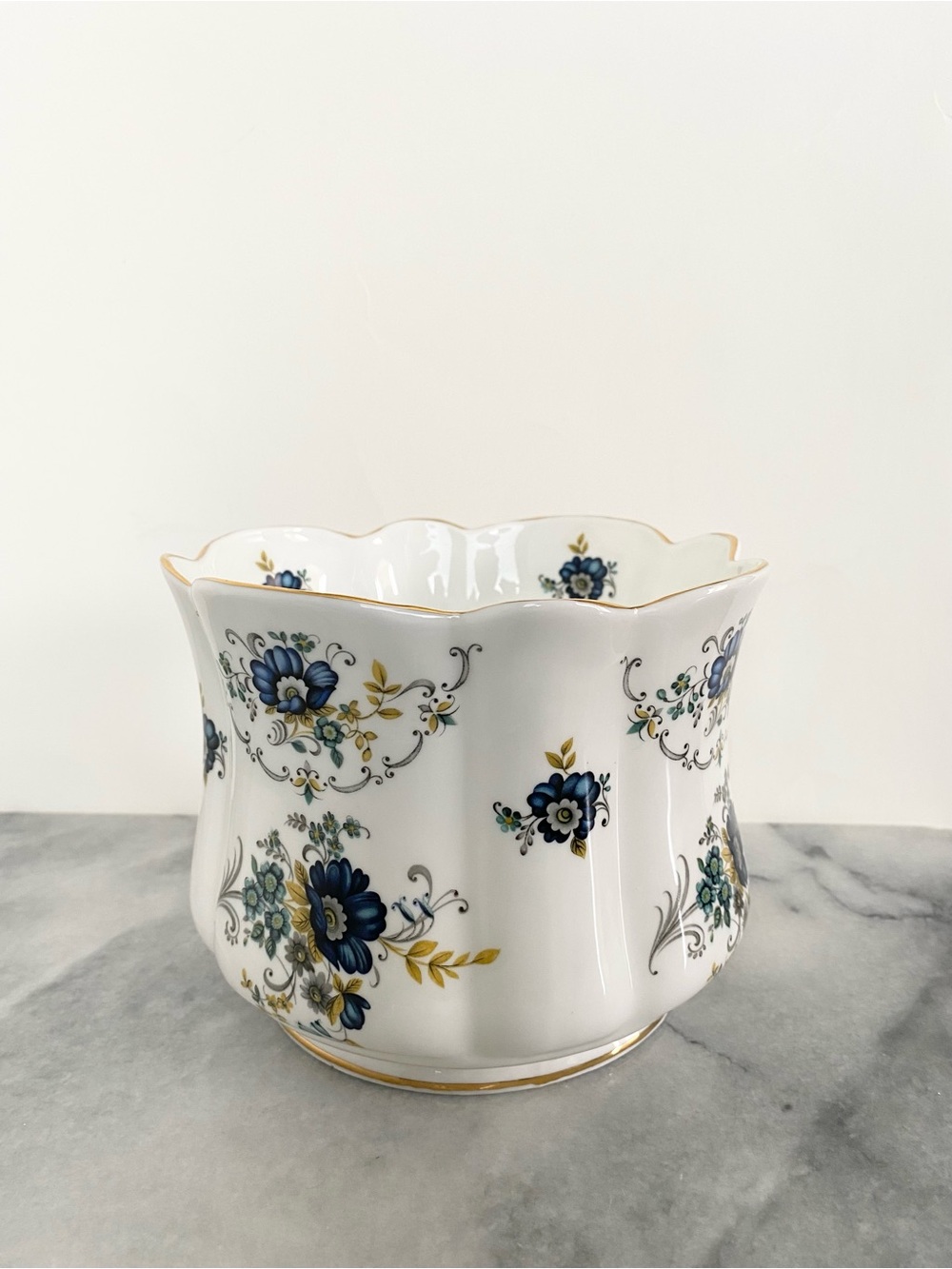 Vintage ROYAL TARA Bone China Cachepot in Blue Cornflower